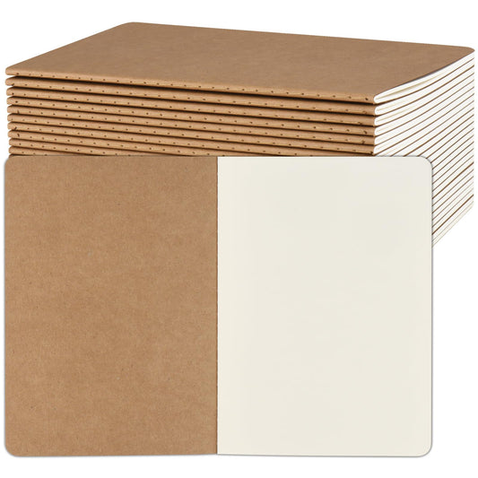 ZCZN 24 Pack A5 Blank Notebook, Kraft Notebooks 60 Pages(30 Sheets), 8.15 * 5.5 Inches Unlined Notebook, Bulk Diary, Subject, Memo Notebooks for Work, School, Office
