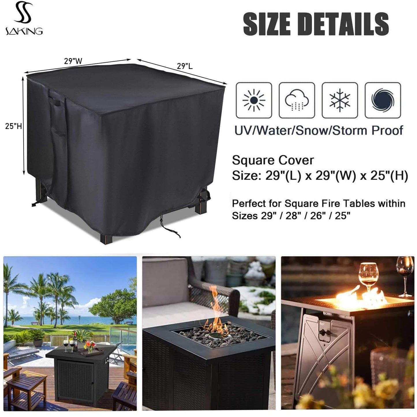 Saking Fire Pit Cover,28 inch Firepit Covers Square Gas Fireplace Fire Pit Table Cover for Propane Fire Pit- 28 X 28 inch