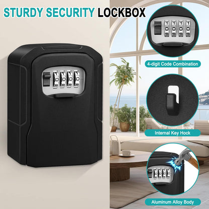 TEUEN Key Lock Box, Wall Mount Lock Box for Keys with Code Resettable Combination Code Lockbox Security Safe Box for Outside Outdoor Home Office Apartment Realtors Spare Keys Storage