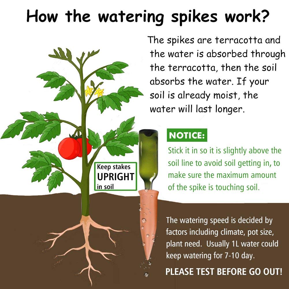 6PCS Plant Self Watering Spikes Wine Bottle Stake Automatic Terracotta Watering Stakes for Vacation Plant Watering Device Self Irrigation Watering System for Indoor & Outdoor Plants