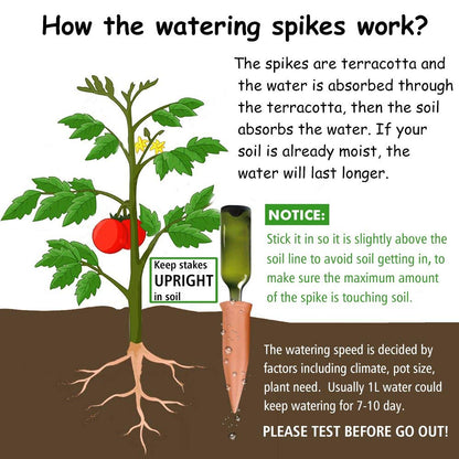 6PCS Plant Self Watering Spikes Wine Bottle Stake Automatic Terracotta Watering Stakes for Vacation Plant Watering Device Self Irrigation Watering System for Indoor & Outdoor Plants