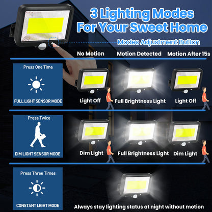 Solar Lights Outdoor Waterproof 2 Packs Motion Sensor Outdoor Lights with 3 Lighting Mode LED Solar Flood Lights Solar Motion Light Security Lights Wall Lights with Cable for Garden Yard Garage