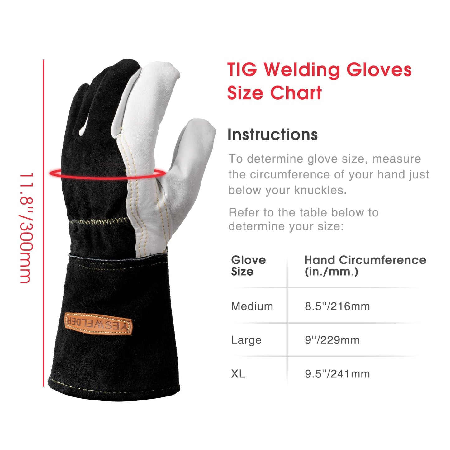 YESWELDER Premium Goatskin TIG Welding Gloves | Top Grain Leather | High Dexterity |True- Fit-L