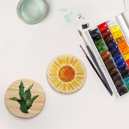 Dicunoy 24 PCS Unfinished Wood Coasters, 4 inch Round Thick Wooden Blank Coasters for Crafts with 96PCS Foam Knots for DIY Mosaic, Coaster, Laser Cutting Engraving, Painted, Pyrography, Arts