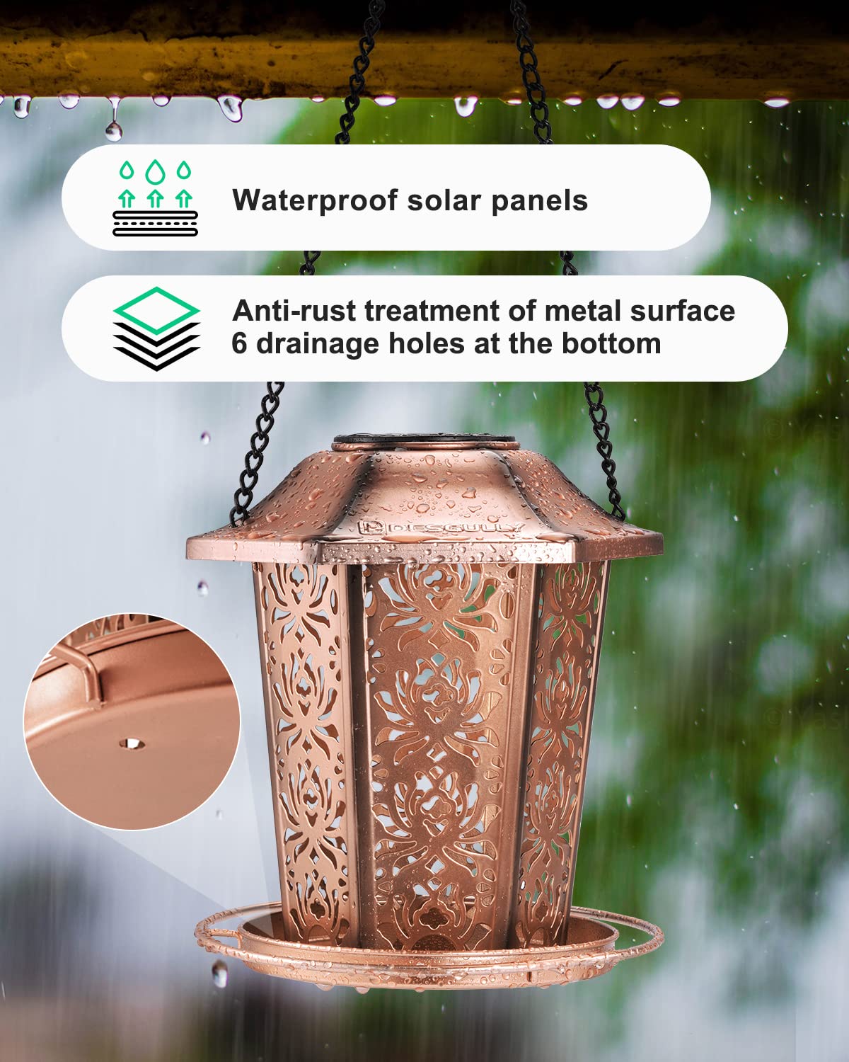 Solar Bird Feeders for Outdoors Hanging - Premium Grade Metal Bird Feeder, Chew-Proof, Weather and Water Resistant Wild Bird feeders, Outside and Garden Decoration