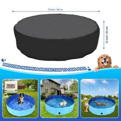 Tufmunb 71 inch Dog Pool Cover, Portable Round Collapsible Bathing Tub Kiddie Pool Cover with Oxford Cloth Material and Drawstring Design, Waterproof and Dustproof (Black) - Only Cover