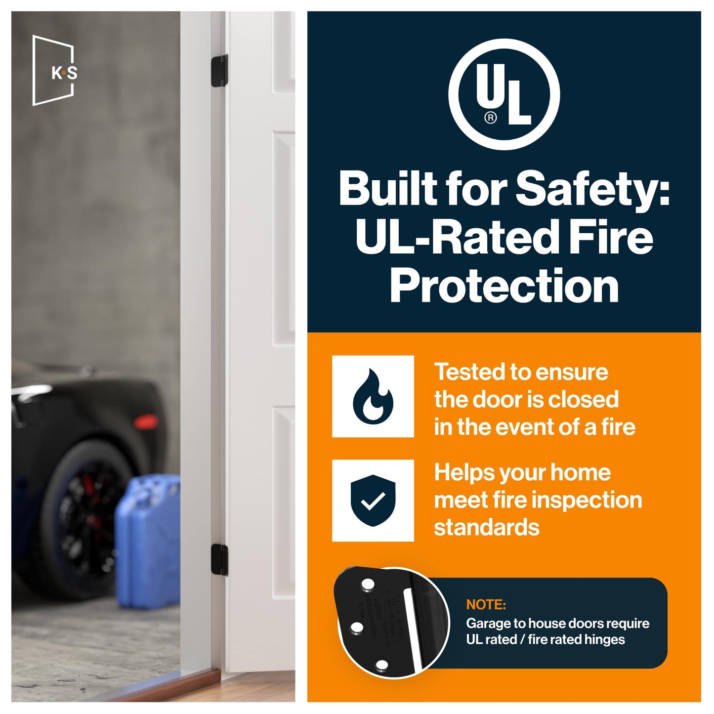 KS Hardware Mortise Spring Hinge | Automatic Self Closing Door Hinges with Complete Installation Hardware | 4" X 4" with 5/8" Radius Corners | 2 Pack, Matte Black Finish