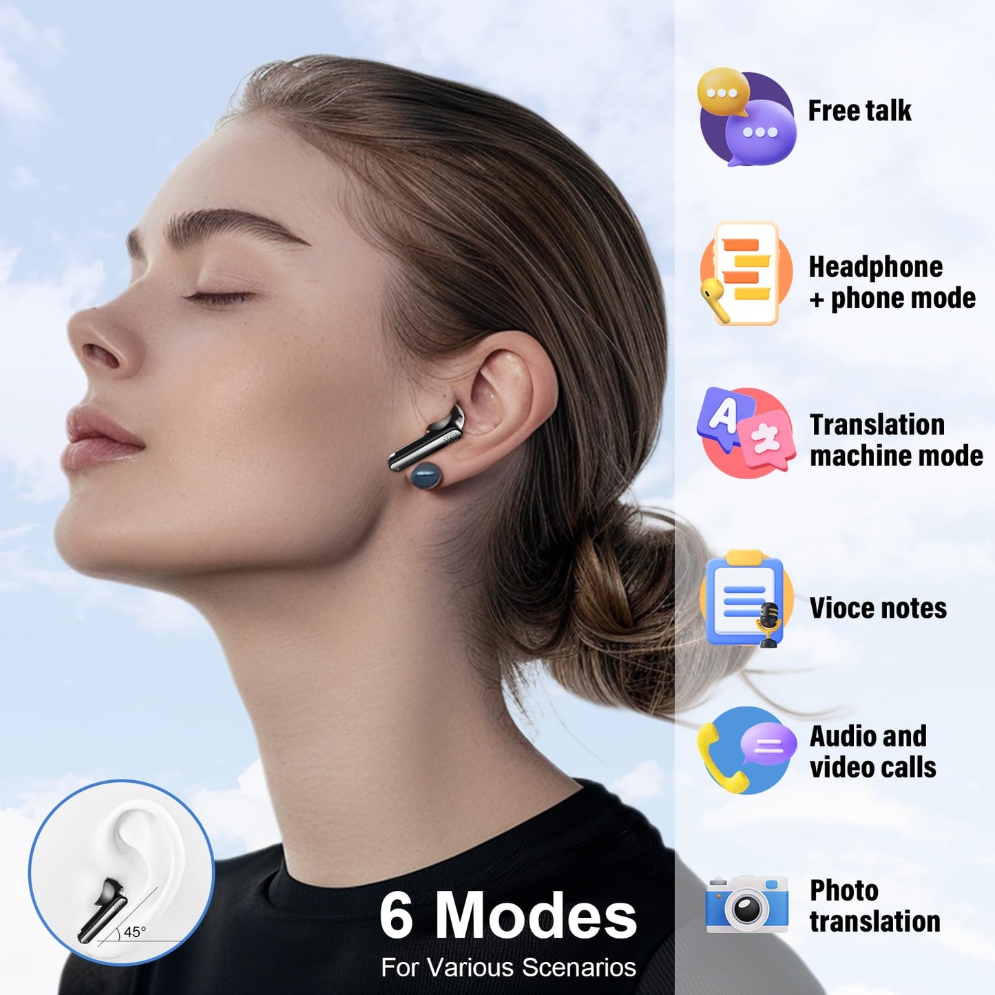 Ai Translation Earbuds Real Time, 3-in-1 Buletooth 5.4 Translator Earbuds with 5 Translation Modes/164 Languages/No Subscription Required, 48H Headphones Translator for Travel/Business/Leaning