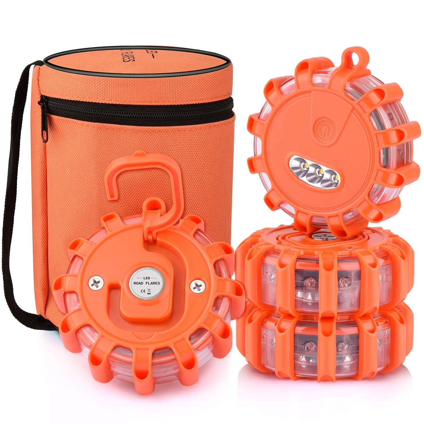 Yandu LED Road Flares (4 Pack) Emergency Beacon Safety Flare Flashing Warning Light for Car Truck Boat with Hook and Magnetic Base (4 Pack)