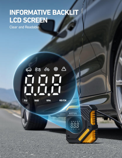 AstroAI Car Tire Inflator Air Compressor 12V DC, 150 PSI Digital Tire Pump with Pressure Gauge, Large LCD Display, Smart Preset & Auto Stop, for Car, Motorcycle, Bike Tires