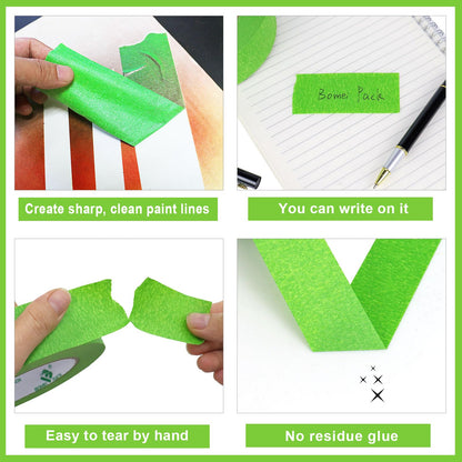 BOMEI PACK 5Rolls Green Masking Tape 36mm x 55yds, General Purpose Thin Green Painters Tape for Painting, Labeling, DIY Crafting, Decoration and School Projects, Total 275yds