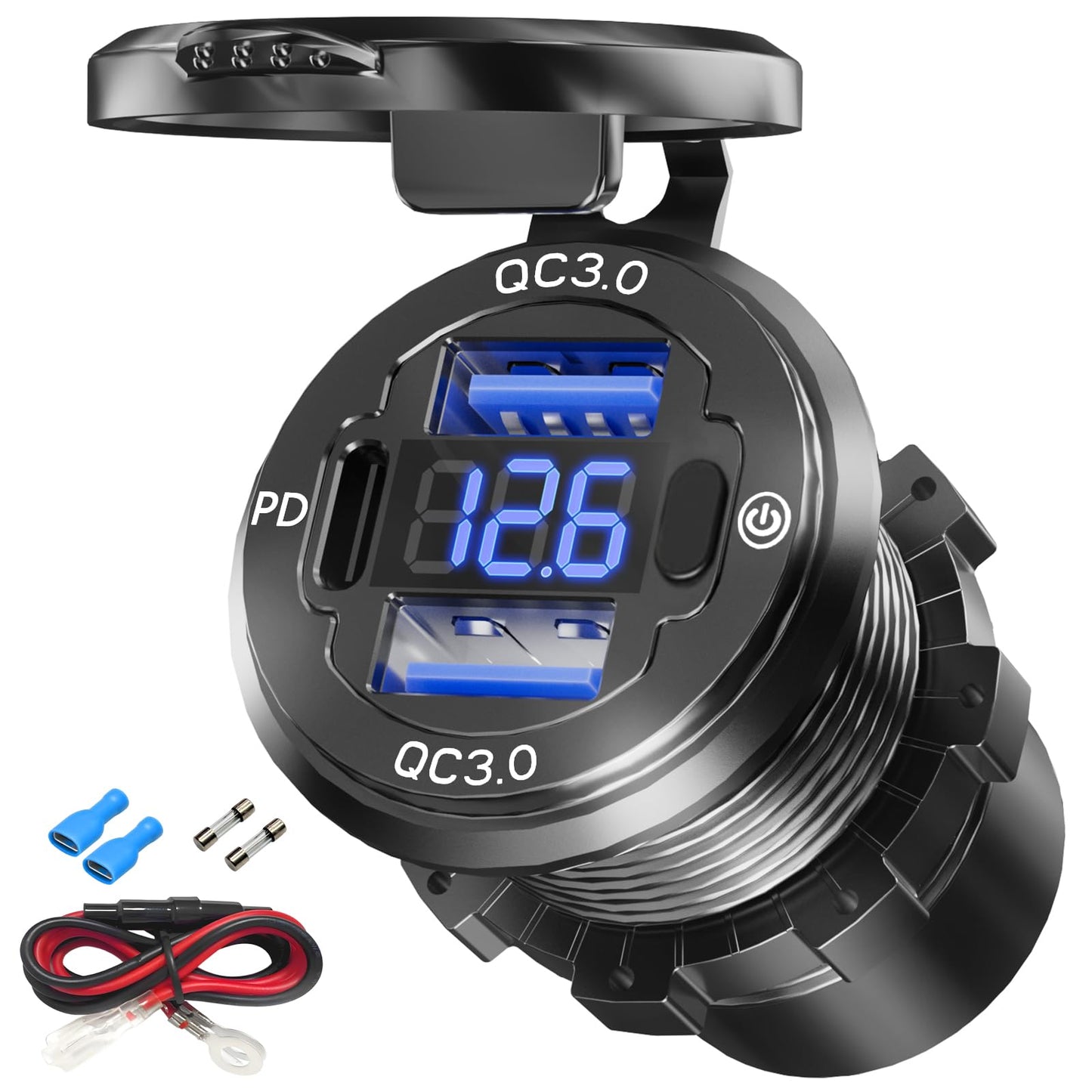 12V USB Outlet, VANONE Aluminum Alloy Dual 36W PD USB C Ports & 18W QC3.0 USB Charging Port 12 Volt Outlet Charger Socket, Accessories for Car Boat Marine Motorcycle RV ATV Truck Golf Cart, etc