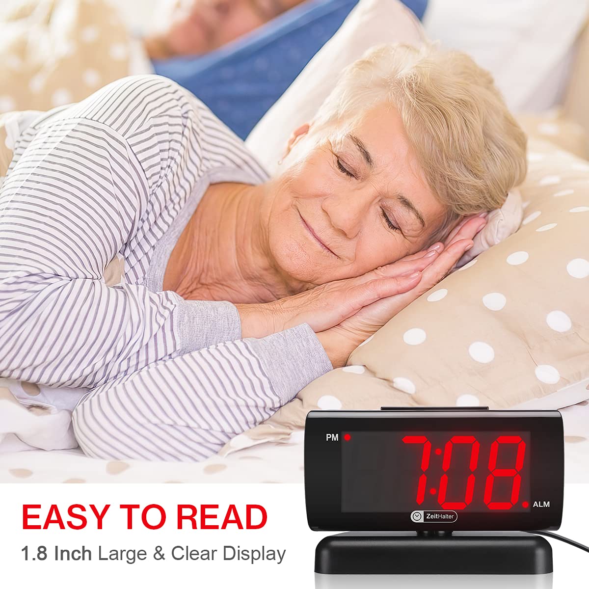 ZOOS Alarm Clock for Bedroom, Large LED Digital Clock for Seniors, Dimmable Simple Alarm Clocks for Bedrooms, Volume Adjustable/Snooze/Battery Backup/Swivel Base Gift for Men Women Elderly Home Office