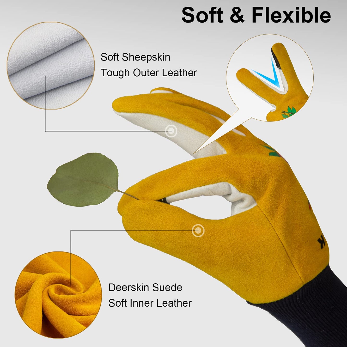 Cactus Gloves Soft Deerskin Women Gardening Glove Thorn Proof for Cacti Handling (Medium, Yellow)