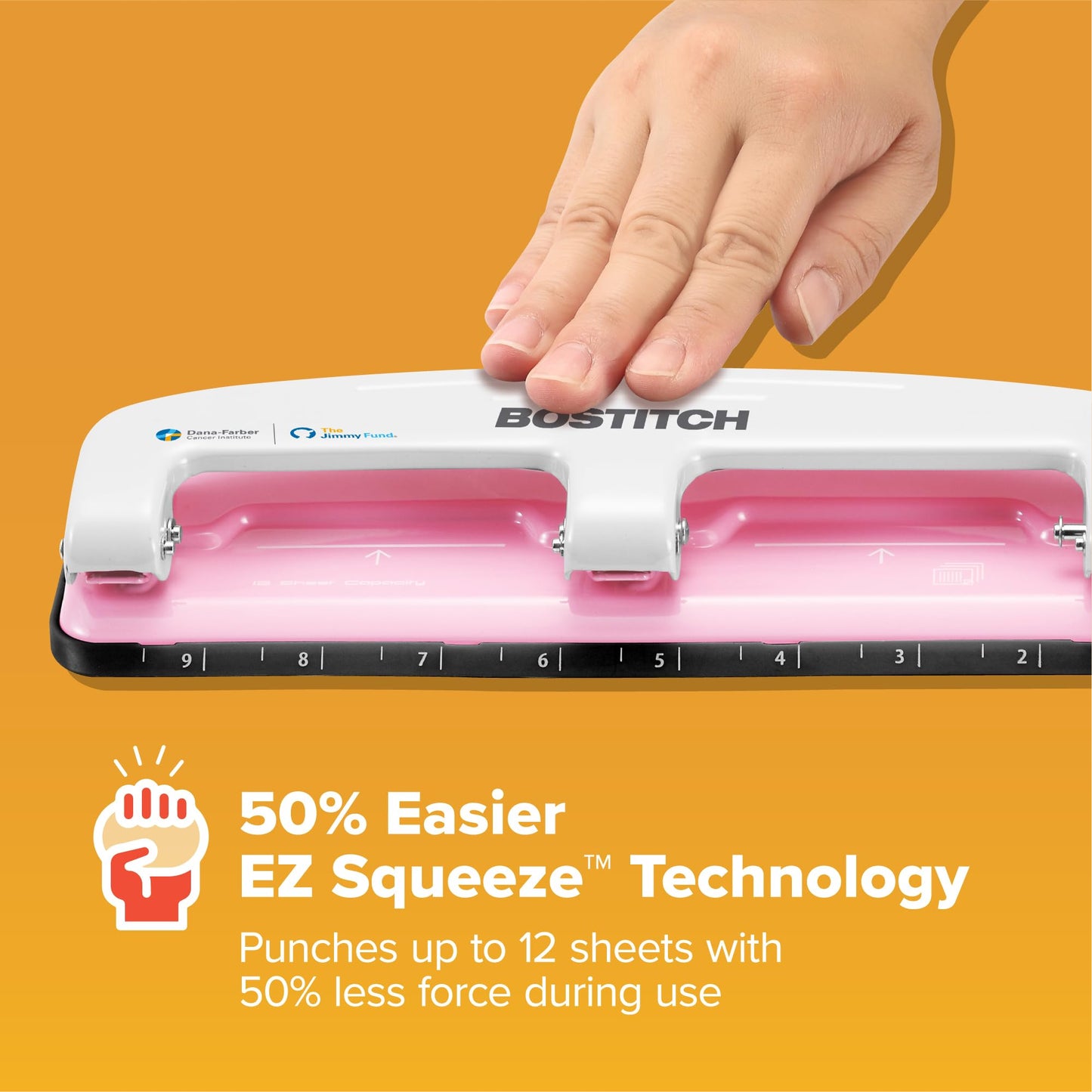 Bostitch inCOURAGE 12 Reduced Effort 3-Hole Punch, 12 Sheets, Pink (2188)