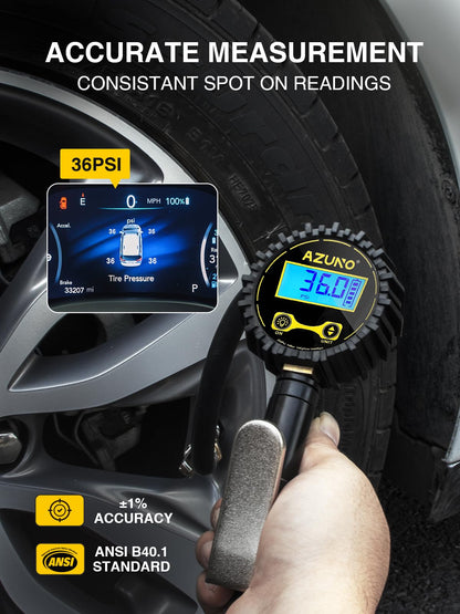 AZUNO Digital Tire Inflator with Pressure Gauge, 200 PSI, Heavy Duty Air Compressor Accessories, w/Rubber Hose Lock on Air Chuck and Quick Connect Coupler (Standard)