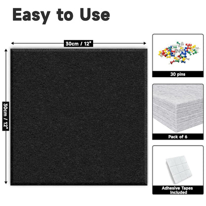 Yunihome Cork Board for Walls 36" x 24", 6 Pack Felt Bulletin Board Wall Tiles with 30 Push Pins for Home Kitchen School Office Wall DIY Decorative