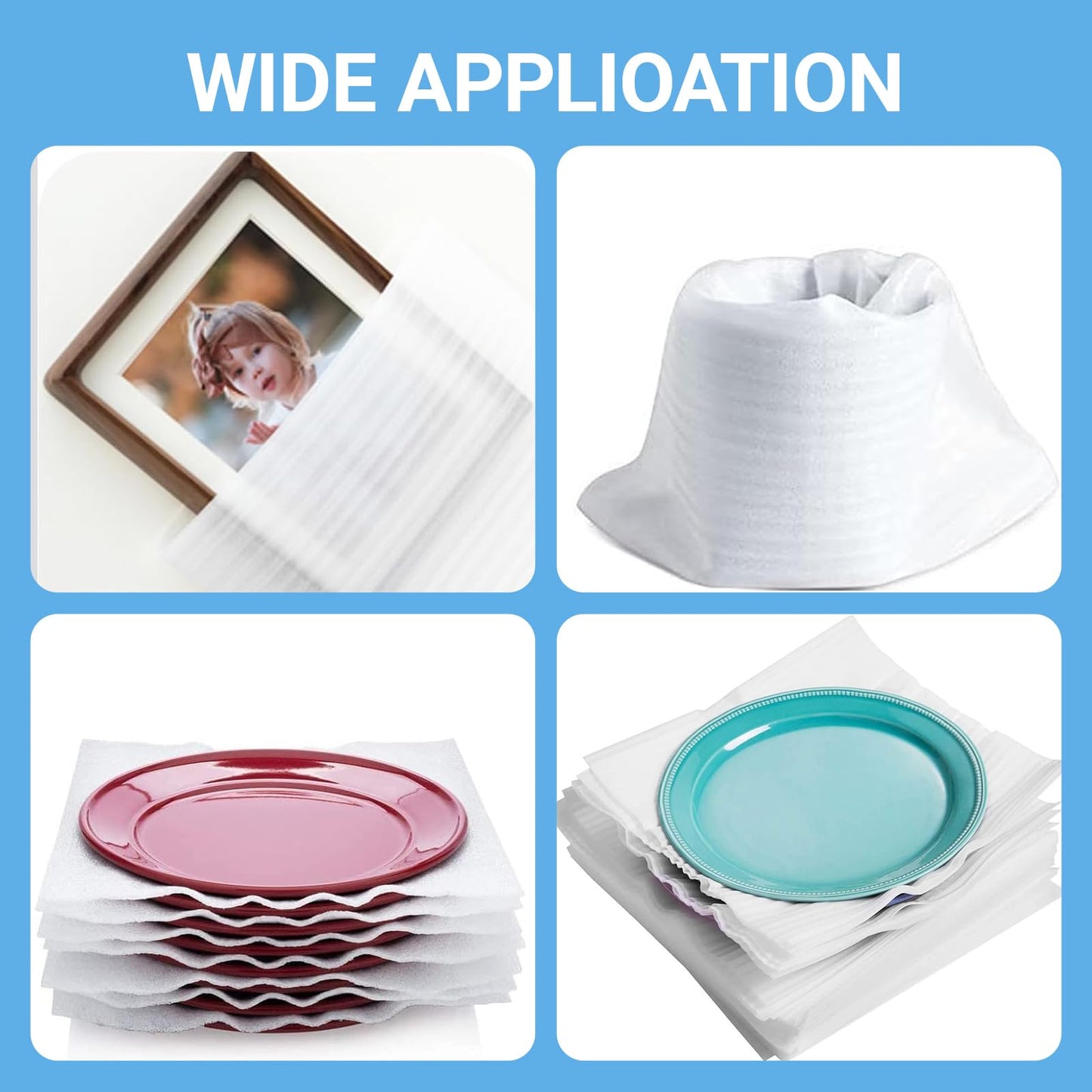 100 Pcs 12x12 inch Packing Foam Pouches Cushion Foam Wrap for Dishes, Cups, Glasses China Plate Mug Shipping Moving Cushioning Supplies Includes Fragile Stickers