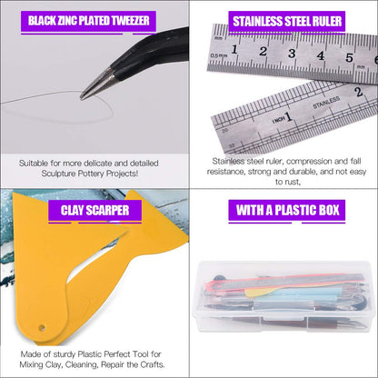 Swpeet 30Pcs Modeling Clay Sculpting Tools Kits, Ball Stylus Tool Handle Double-Sided Set Dual-End Dotting Tools Plastic Ball Rod Stylus Modeling Tools, Clay Roller, Clay Scarpe