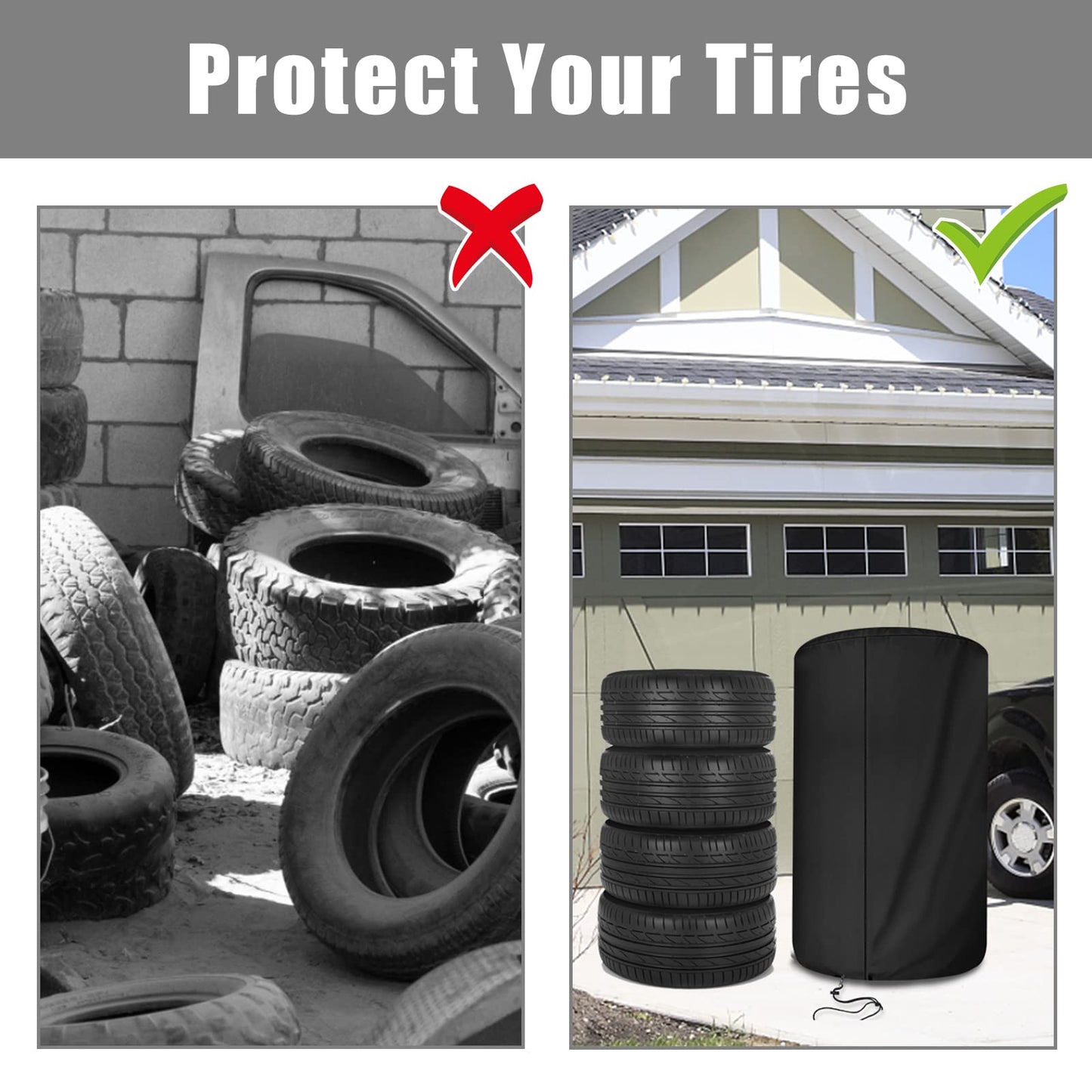 Tire Cover, Seasonal Tire Storage Bags Fits up to Diameter 32" Tires, Upgraded 600D Oxford Cloth Tire Covers for Outdoor Indoor, Waterproof Dust-Proof (Black)