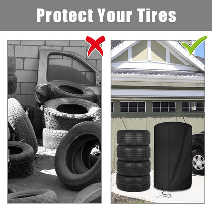 Tire Cover, Seasonal Tire Storage Bags Fits up to Diameter 32" Tires, Upgraded 600D Oxford Cloth Tire Covers for Outdoor Indoor, Waterproof Dust-Proof (Black)