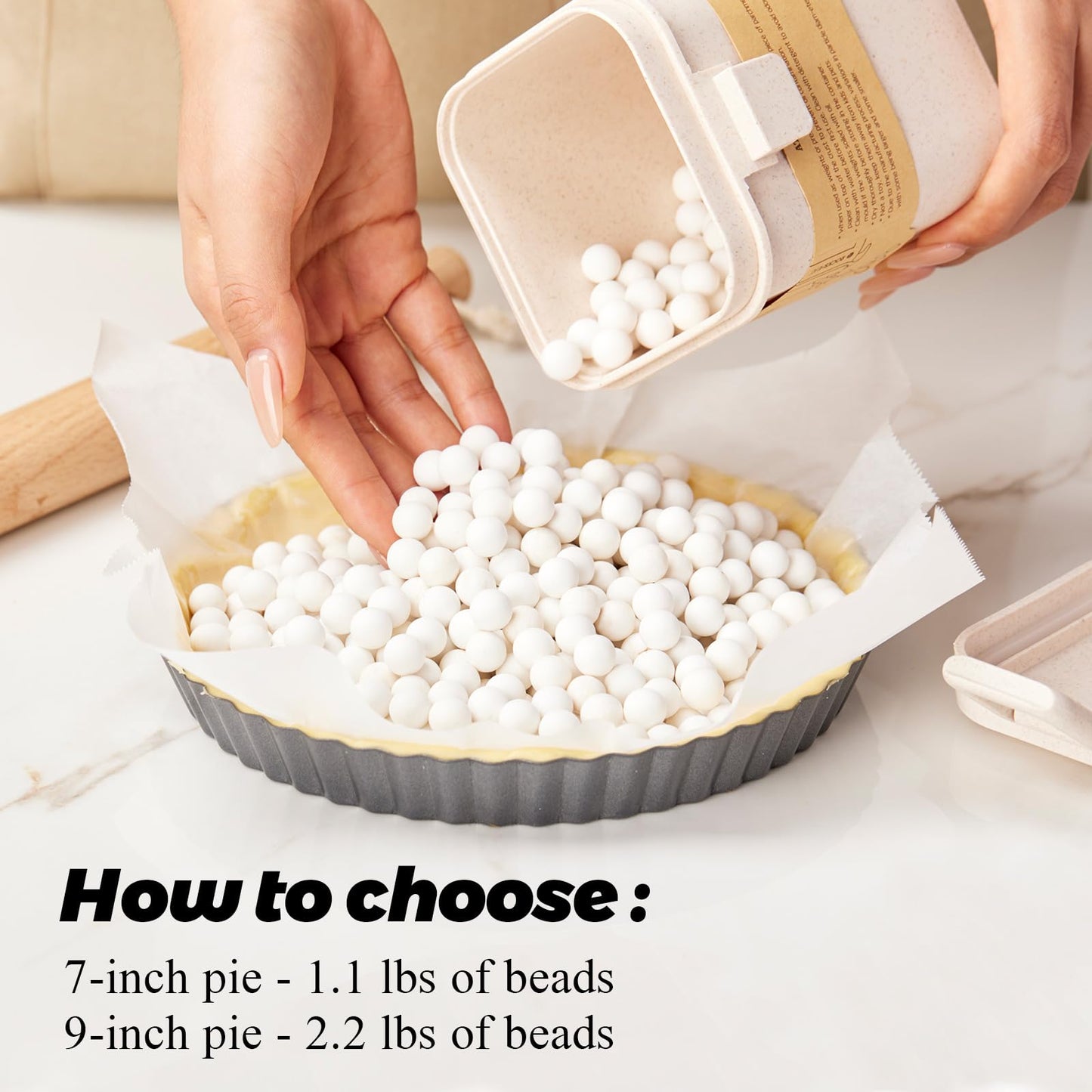 ROCKSHEAT Ceramic Pie Weights Baking Beans Natural Food Grade Crust & Pastry Utensils with Wheat Straw Container (2.2Lb | 1000g)