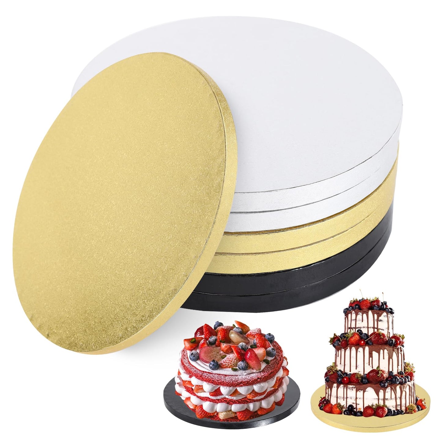 Anscher 6 Packs 12 Inch Cake Drums, Greaseproof Thick Round Cake drums in Gold Black White Cake Base, Cardboard Cake Boards for Presenting Heavy/Tall Tiered Cakes, Base Para Pastel