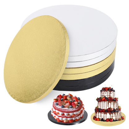 Anscher 6 Packs 12 Inch Cake Drums, Greaseproof Thick Round Cake drums in Gold Black White Cake Base, Cardboard Cake Boards for Presenting Heavy/Tall Tiered Cakes, Base Para Pastel