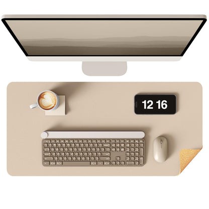 YSAGi Double-Sided Desk Pad, 35.4"x17" Leather Desk Mat, Eco Cork Desk Pad Protector,Large Mouse Pad,Waterproof Desk Blotter for Office/Home (Beige/Cork)