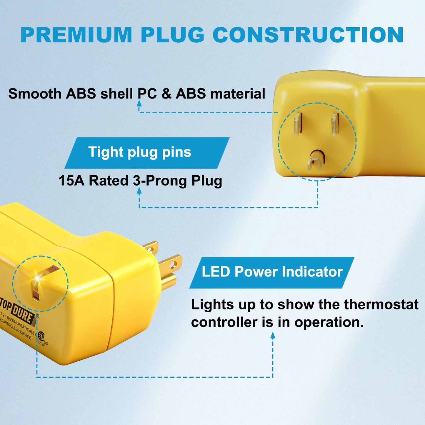 TOPDURE Automatic Thermostatic Plug, Suitable for Heating Tapes, Greenhouses, Well House Heaters, 38℉ Auto On/50℉ Auto Off, 2pcs