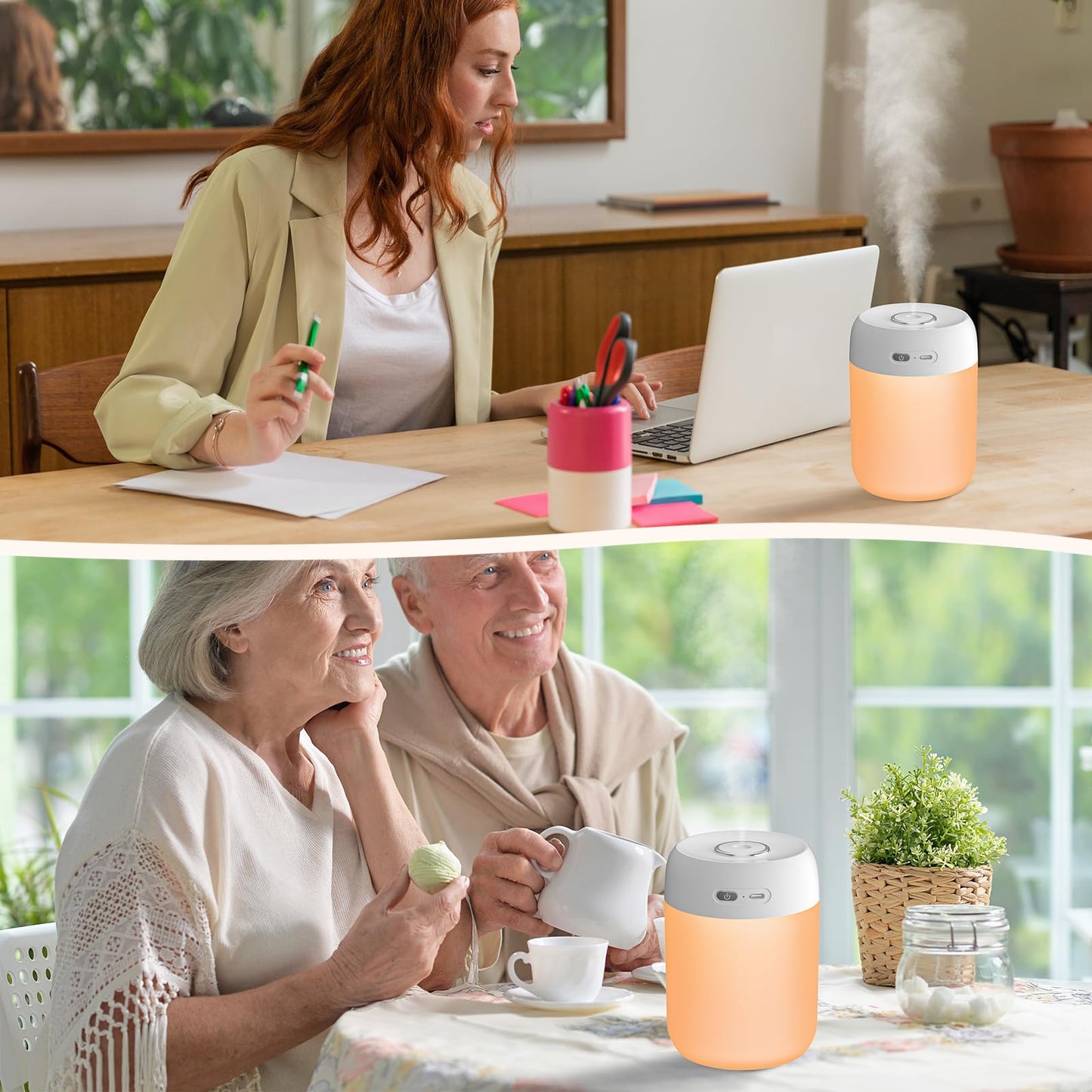 BAMCOO Small Humidifier, 650ml Colorful Mini Humidifier for Bedroom, Office, Desktop, Baby Room, Plants, Cool Mist Humidifier(White)