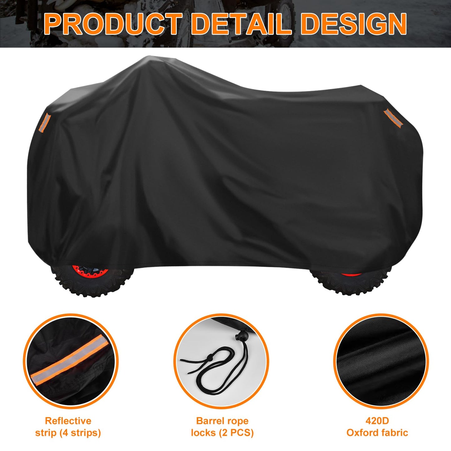 XXXL ATV Cover, Heavy Duty 4 Wheeler Covers, 420D Oxford Cloth Waterproof All Weather Protection Cover Fits up to 100" for Most Snowmobiles Cover, Polaris Kawasaki Suzuki