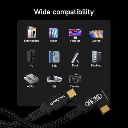3.3ft/1M 90-Degree Right Angle for Flexible & Neat Setup,Thunderbolt 4 USB-C Cable, 40Gbps Data Transfer, 240W PD Charging, 8K Video Output, Compatible with M_acBook Pro, Docking Station, Monitors