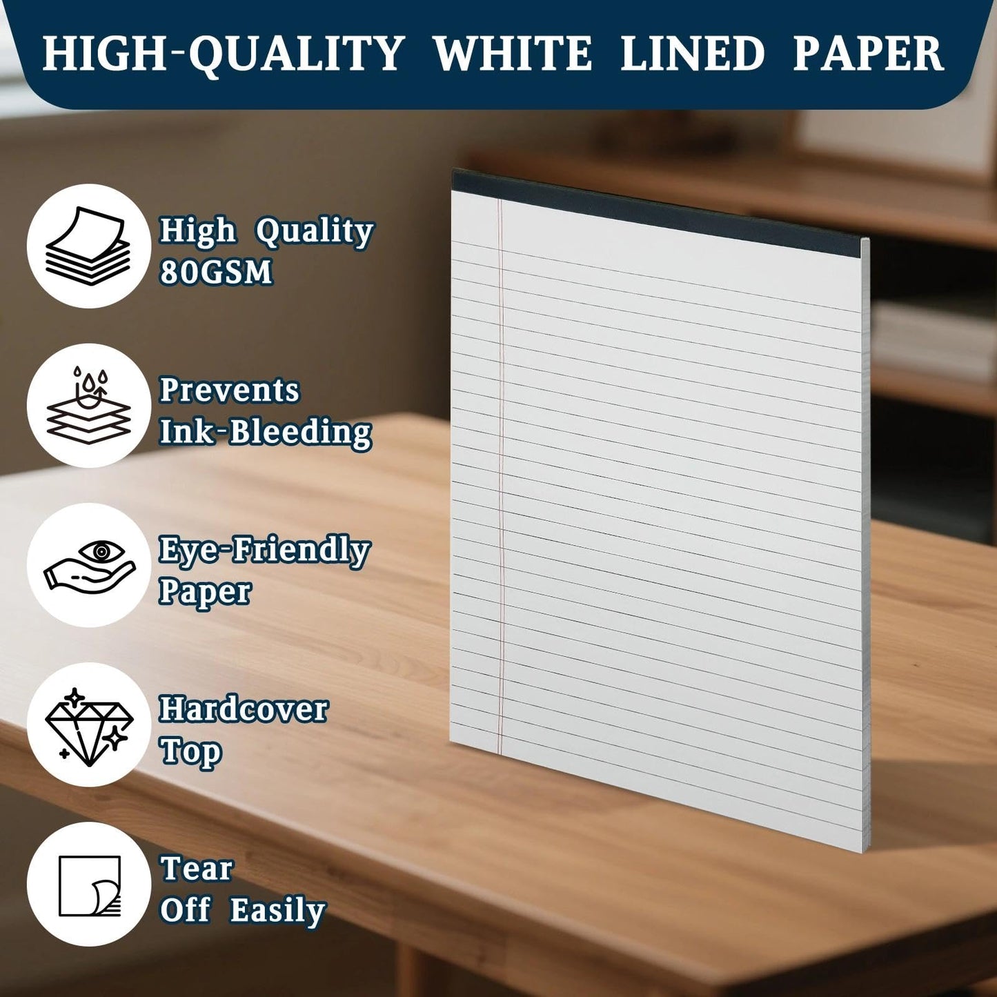ReePlan 10PCS Notepad 8.5 x 11 White Lined Paper, 8.5 x 11 Legal Pads 30 Sheets/Pad, Office School Note Paper, Wide Ruled Writing Pad for Meetings, Homework, Journaling and Daily Notes(A4 Size)