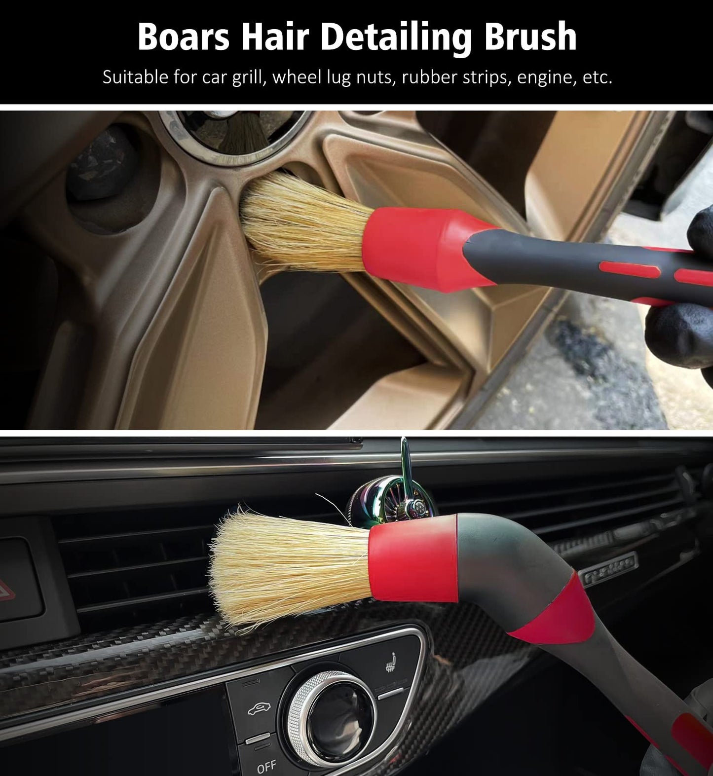 YeewayVeh 4Pack Car Wheel Cleaning Kit, Bendable Wheel Brush and Microfiber Rim Cleaner Brush, Tire Brush and Car Detailing Brush, Soft & No-Scratch Auto Wheels Cleaning Set for All Wheel Types, Red
