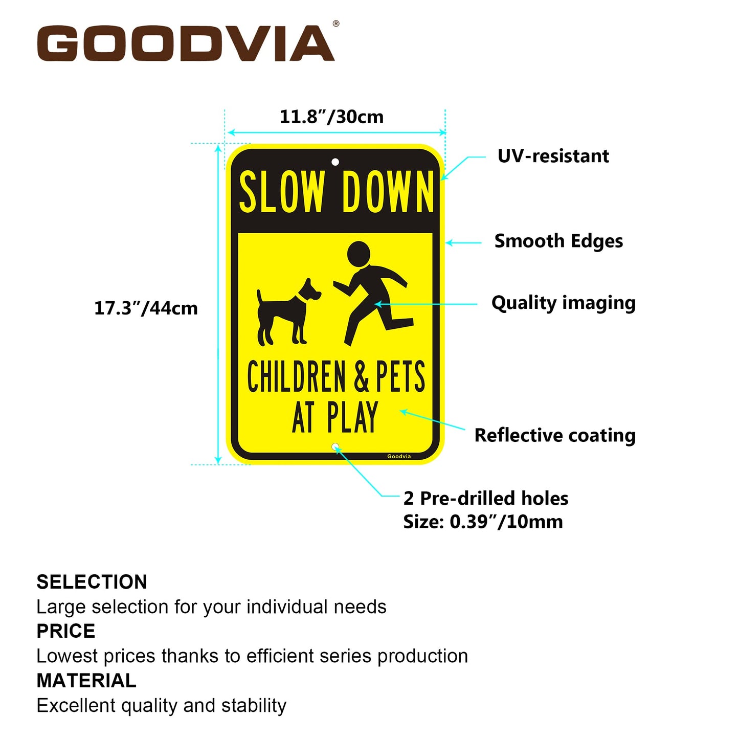 Goodvia Slow Down Children Playing Sign Metal Reflective 12 x 17 IN, Children at Play Safety Signs Kids Playing Road Large Slow Children and Pets at Play Sign for Street, Rust Free Aluminum