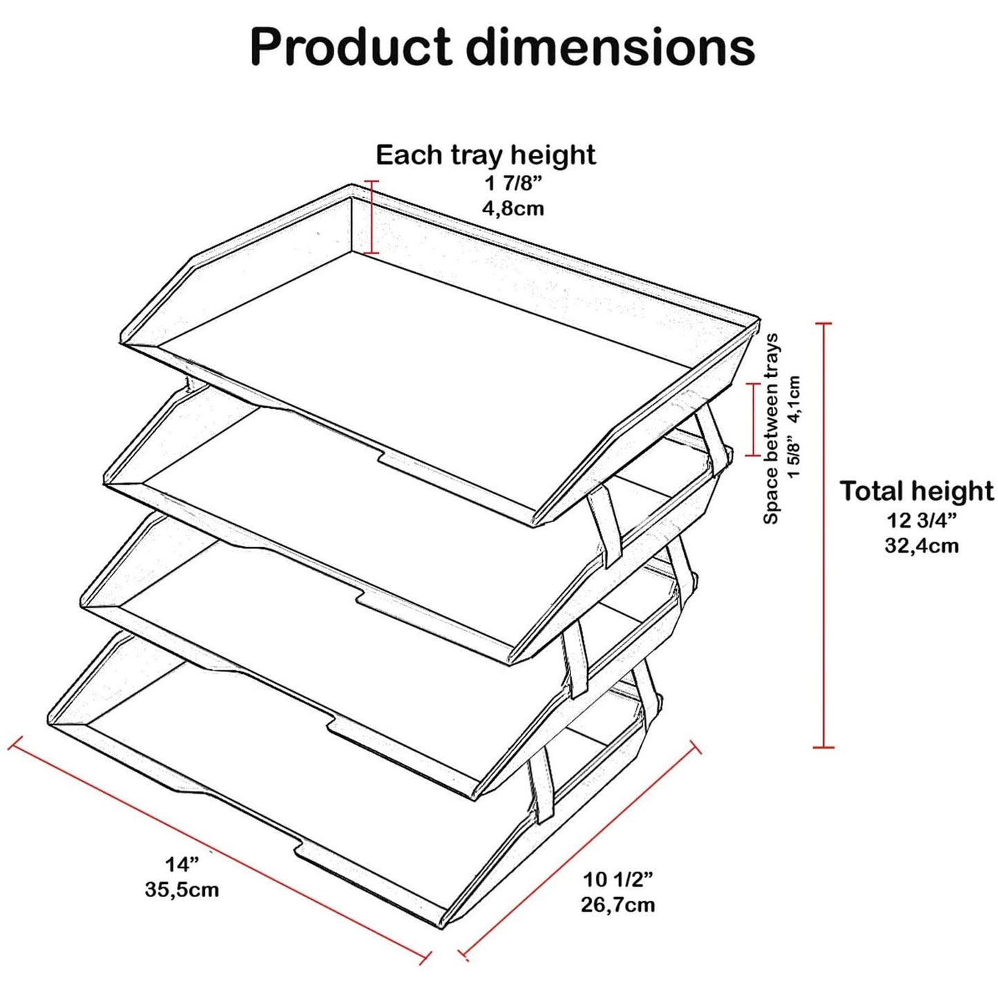 Acrimet Facility 4 Tier Letter Tray, Side Load, Letter Size/A4, Desktop File Organizer, Plastic (Black)