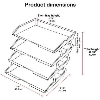 Acrimet Facility 4 Tier Letter Tray, Side Load, Letter Size/A4, Desktop File Organizer, Plastic (Black)