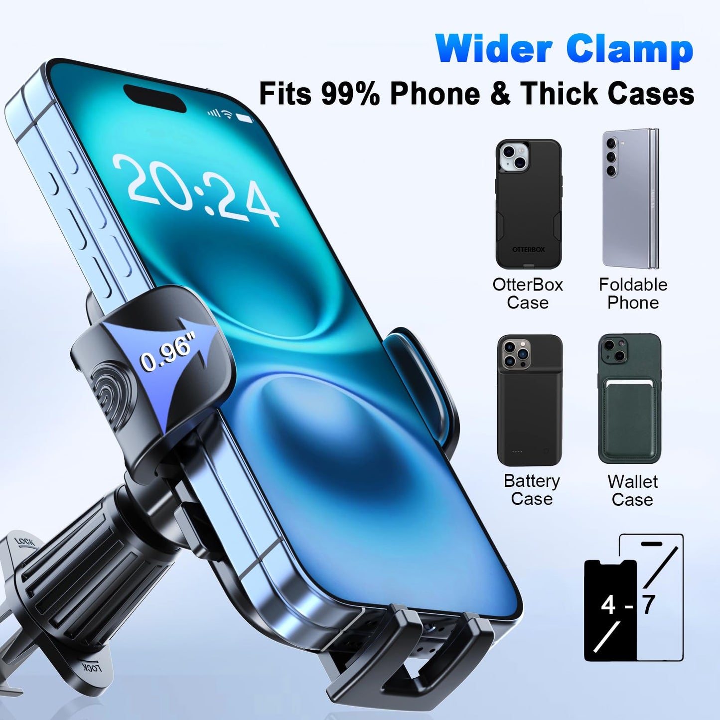 [2026 NEW] Car Phone Holder for Vertical/Horizontal Vent【Upgraded Metal Hook Clip】【Wider Clamp&Fit Thicker Case】Universal Cellphone Stand Car Mount Cradle for iPhone 17 Pro Max 16 15 14 13 Air Android