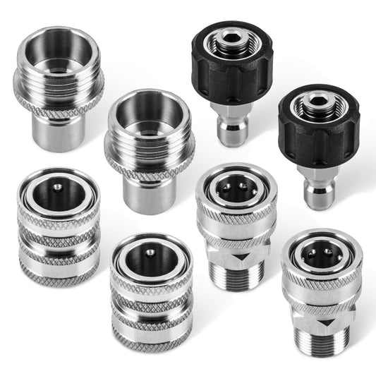 WOJET Pressure Washer Quick Connect Kit, M22 14mm Quick Connect Pressure Washer Fittings, M22 to 3/8 Quick Connect, Garden Hose Quick Connect, Pressure Washer Adapter Set, Stainless Steel Hose Adapter