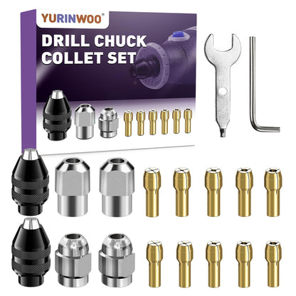 Drill Chuck Collet Set, Brass Collet Set,Collet Nut Kit,0.8-3.2mm Replacement 4486 Drill Keyless Chuck Collet Kit, Quick Change Rotary Drill Nut Tool Set