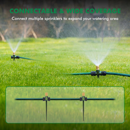 RESTMO 2 Pack Heavy-Duty Full-Metal Lawn Sprinkler for Yard with Durable Brass Nozzle, Premium Spike Base, 360° Large Area Coverage Lawn Sprinkler for Patio and Garden Irrigation