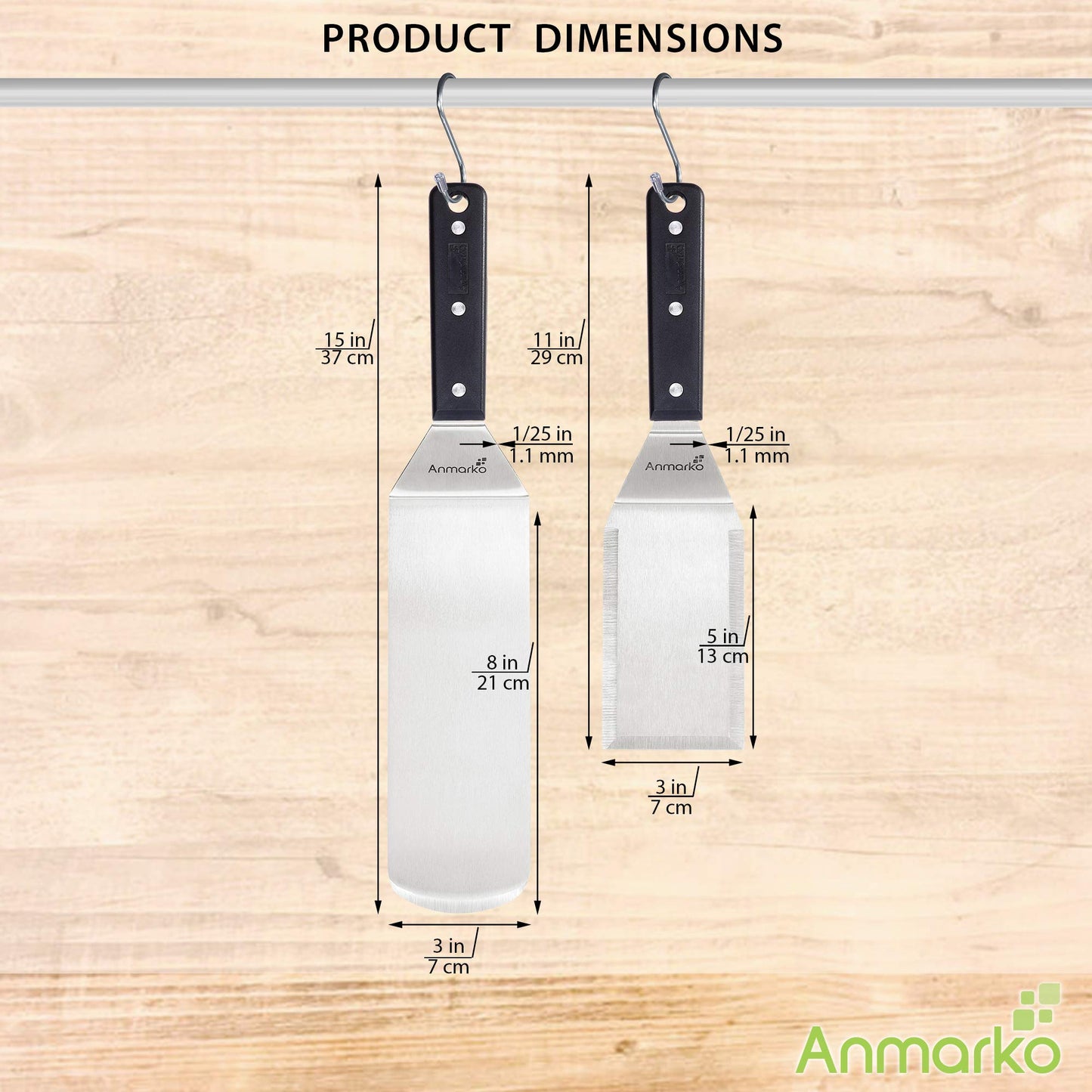 Anmarko Grill Spatula Set - Long Metal Spatula Spatula - Griddle Scraper and Pancake Flipper or Pizza Spatula - Offset Spatula - Stainless Steel Utensil Great for BBQ Grill Flat Top