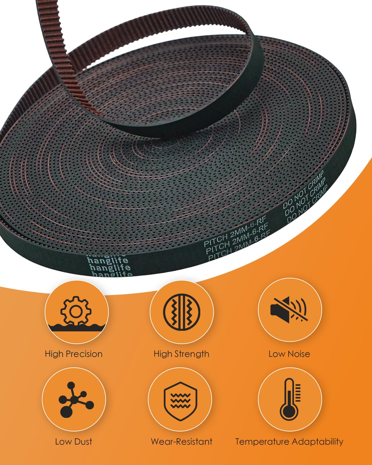 HANGLIFE GT2 Timing Belt with Copper Buckle - 3D Printer Open Synchronous Belt (2mm Pitch) 3D Printer Accessories - 6mm x 10M (32.8ft)