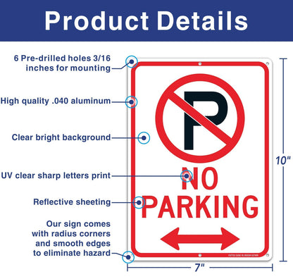 (4 Pack) No Parking Sign with Symbol with Arrows Sign, 10 x 7 Inches Reflective .40 Rust Free Aluminum, UV Protected, Weather Resistant, Waterproof, Durable Ink, Easy to Mount