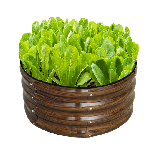 SnugNiture 2x2x1ft Round Galvanized Raised Garden Bed Kit Outdoor, Metal Planter Box for Planting Plants Vegetables, Brown