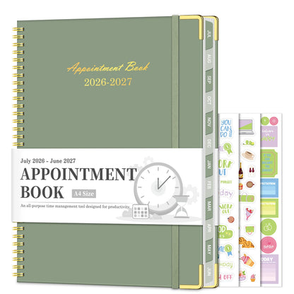 Appointment Book 2026-2027, Hourly Planner from July 2026 - June 2027, 8.5"×11" Large Weekly & Monthly Appointment Planner, Daily Agenda Book with 30-Minute Interval for Office School, Green