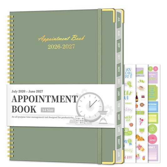 Appointment Book 2026-2027, Hourly Planner from July 2026 - June 2027, 8.5"×11" Large Weekly & Monthly Appointment Planner, Daily Agenda Book with 30-Minute Interval for Office School, Green