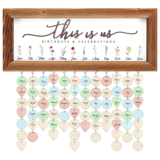 TOARTi Vintage Family Birthday Calendar Wall Hanging with 100pcs Wood Tags(16''x6''), Rustic Framed Birthday Anniversary Reminder Board, DIY Birthday Tracker Plaque Gift for Friend/Mother/Grandma