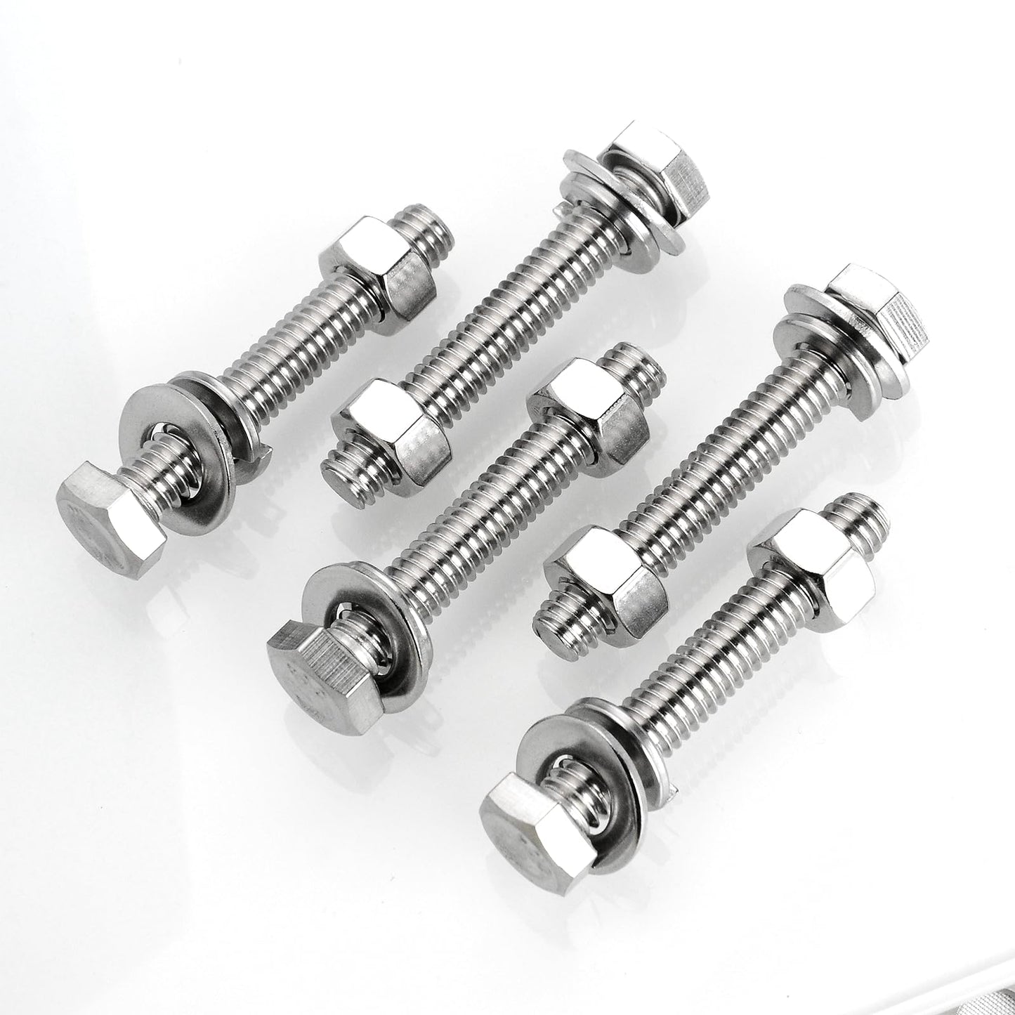 Mywish (20 Sets) 5/16-18 x 2-1/2", 5/16 Bolt Hex Head Assorted Screws Nuts and Bolts with Flat & Lock Washers, 304 Stainless Steel Metric Bolt Assortment 18-8, Fully Threaded